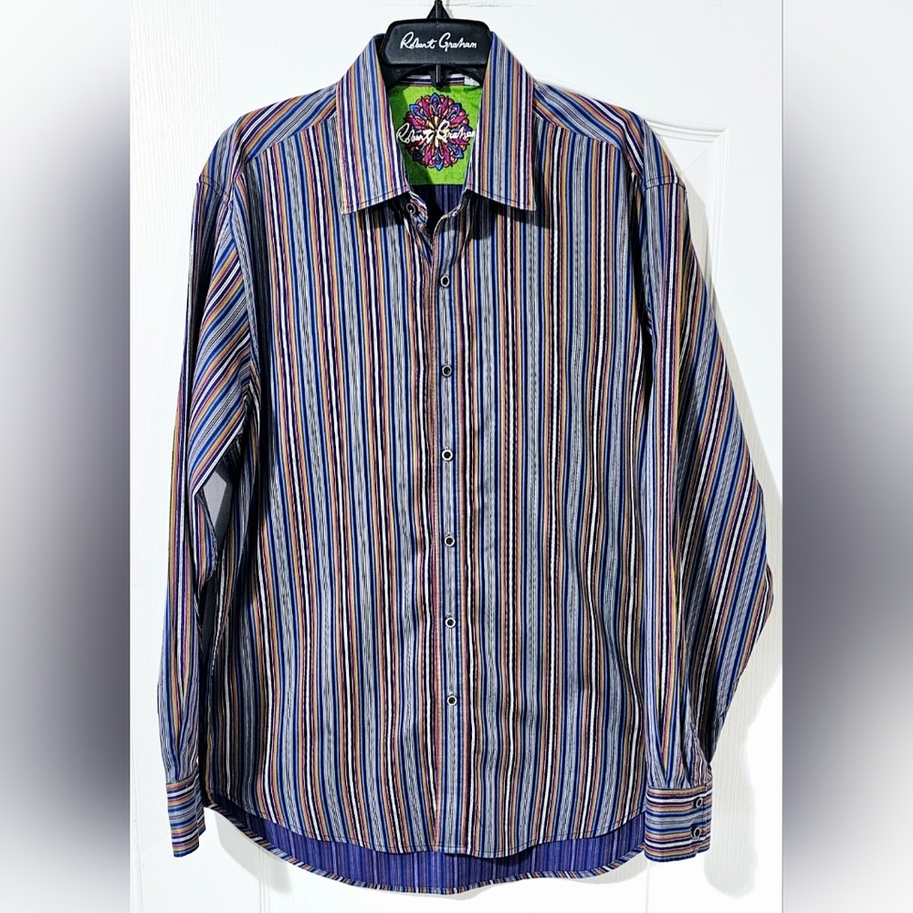 Robert Graham Blue and Orange Striped Shirts Size 2XL.